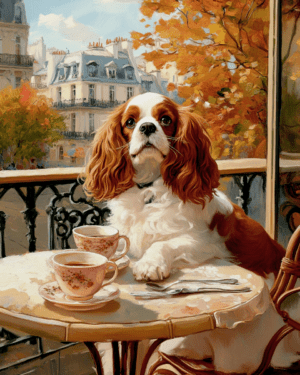 Cavalier King Charles Spaniel at a Paris Cafe