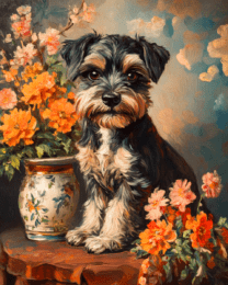 Schnauzer Puppy and Vase