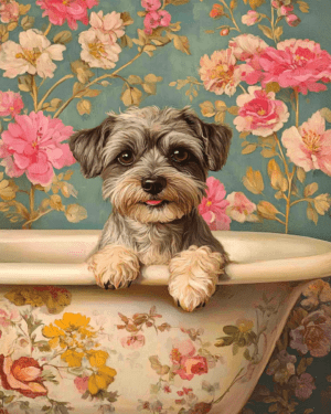 Schnauzer Puppy in Bathtub