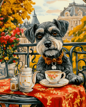 Schnauzer at a Paris Cafe