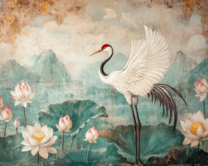 White Crane Among White Lotus