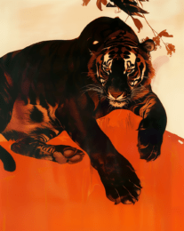 Tiger in Shadow Against Red Dramatic Illustration