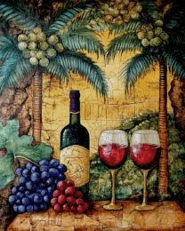 Tropical Style Wine Bottle and Glasses