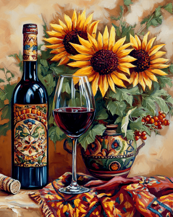 Sunflower and Wine Still-Life