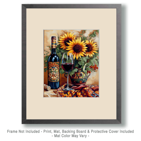 Sunflower and Wine Still-Life Art