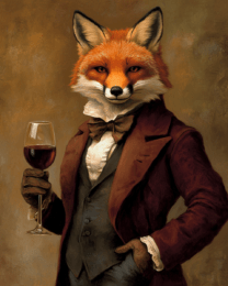 Fine Red Fox with Wine Glass