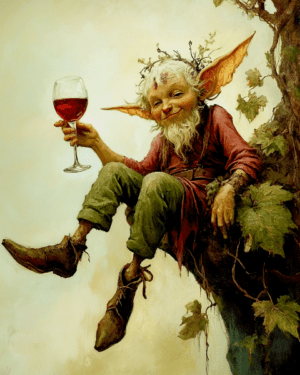 Happy Elf with Wine Glass