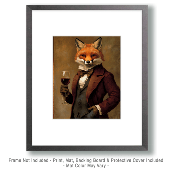 Fine Red Fox with Wine Glass Art