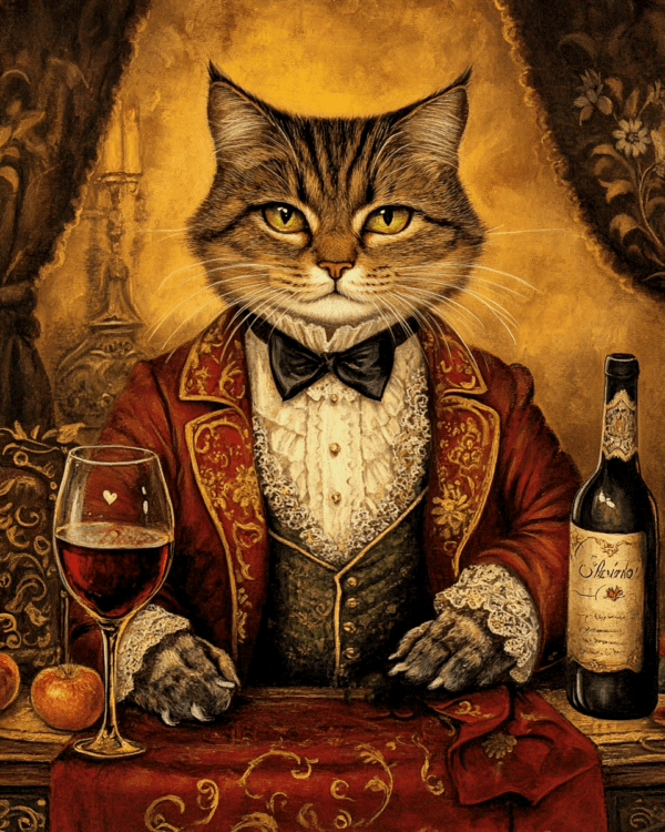 Cat Gambler with Wine