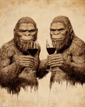 Two Bigfoot Friends with Wine