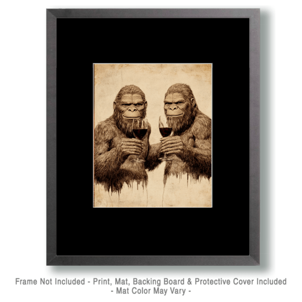 Two Bigfoot Friends with Wine Art