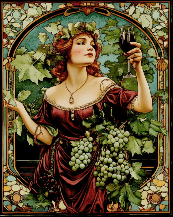 Nouveau Lady with Wine Glass