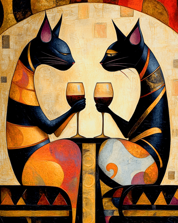 Deco Cats with Wine Glasses