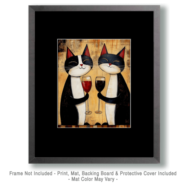 Folksy Cats with Wine Glasses Art