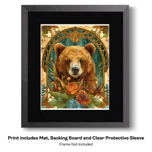 Art Nouveau Bear with Flowers Art Print