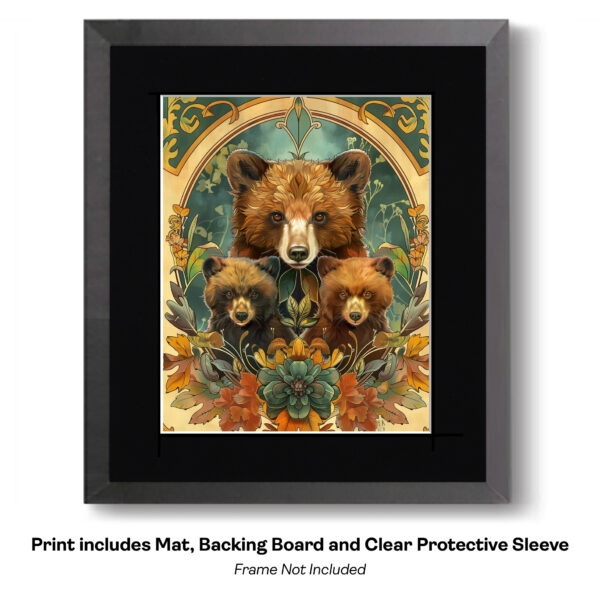 Art Nouveau Bear and Cubs ART PRINT