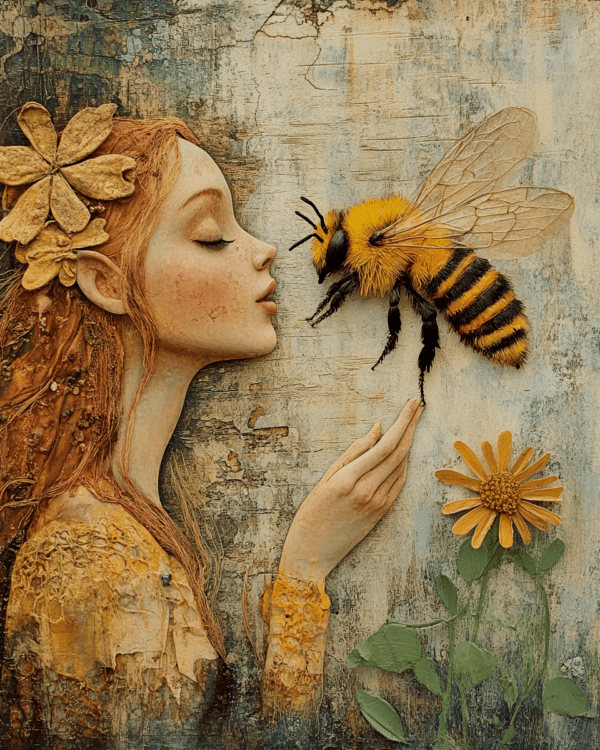 Folk Art Fairy Talking to a Bee