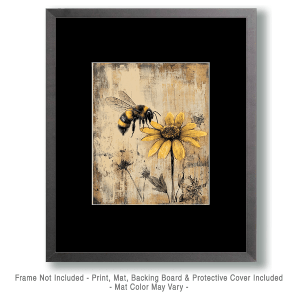 Vintage Bee Sunflower Art