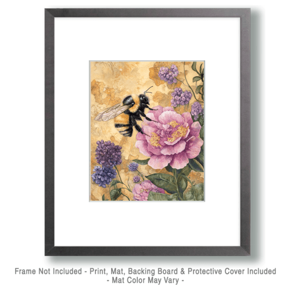 Bee on Pink Peonie Art