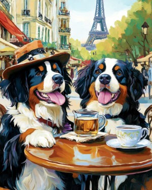 Bernese Mountain Dog at a Paris Cafe