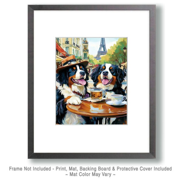 Bernese Mountain Dog at a Paris Cafe Art