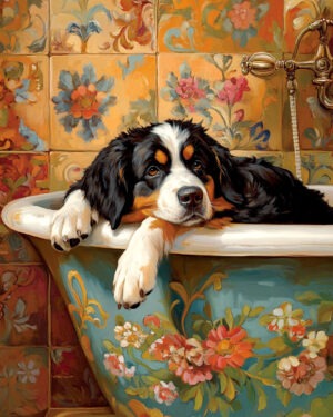 Bernese Mountain Dog in Bathtub