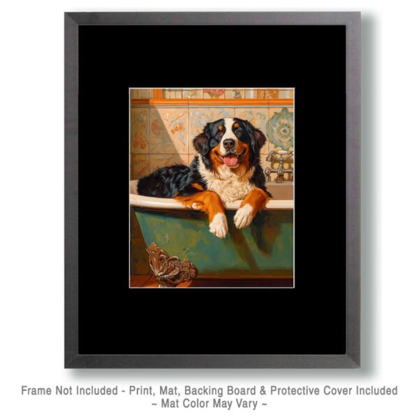 Bernese Mountain Dog Relaxing in Bathtub Art