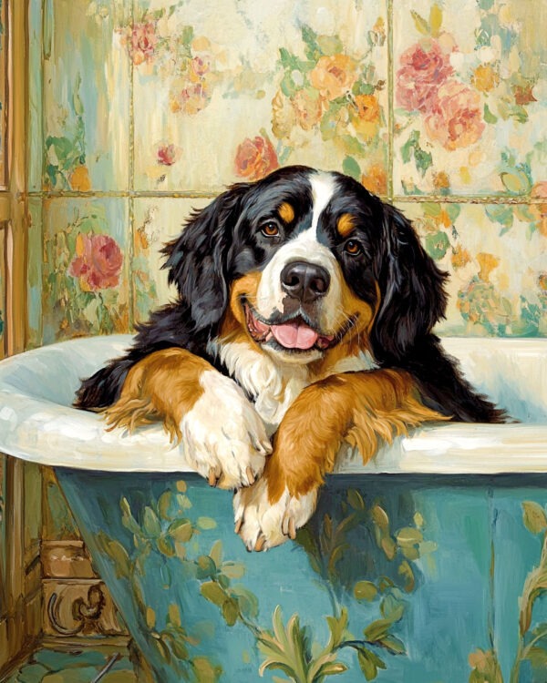 Bernese Mountain Dog Taking a Bath