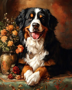 Bernese Mountain Dog by Vase