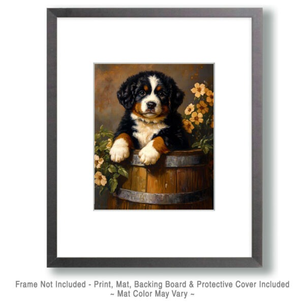 Bernese Mountain Dog Puppy in a Barrel Art