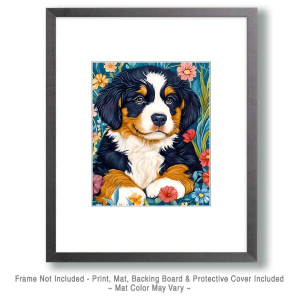 Watercolor Bernese Mountain Dog Puppy in Garden Art