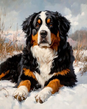 Bernese Mountain Dog in the Snow