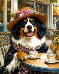 Bernese Mountain Dog Having Tea