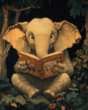 Elephant Reading a Scary Book