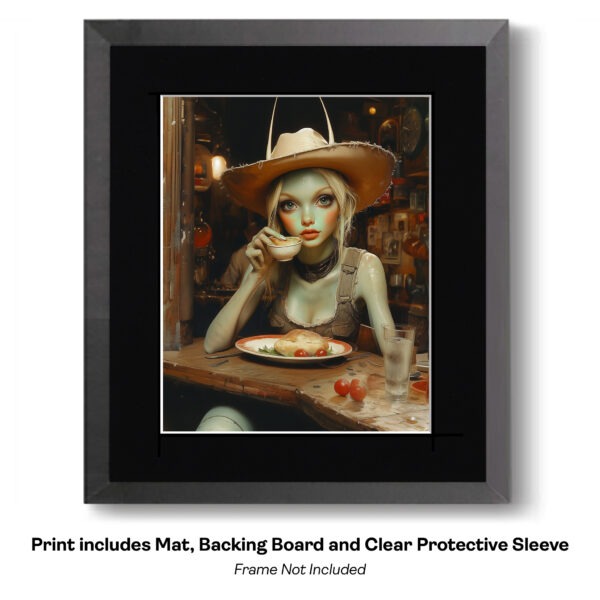 Alien Space Cowgirl Eating Art Print