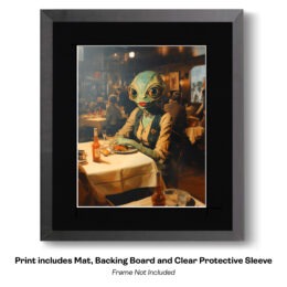 Alien Space Cowgirl in a Michelin Star Restaurant art print