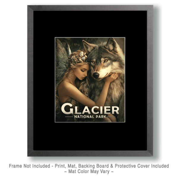 Glacier National Park - Fairy with Pet Wolf Art