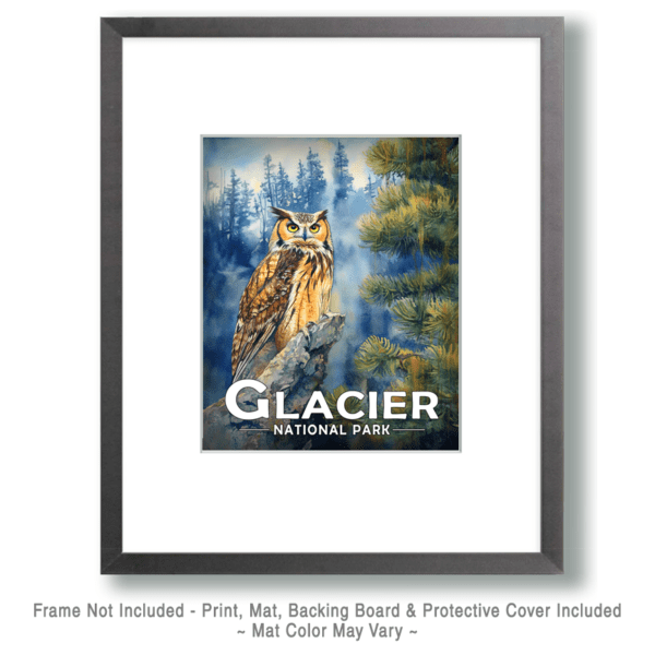 Glacier National Park - Perched Great Horned Owl Art