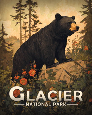 Glacier National Park - Antique Style Black Bear