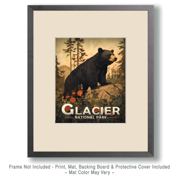 Glacier National Park - Antique Style Black Bear Art