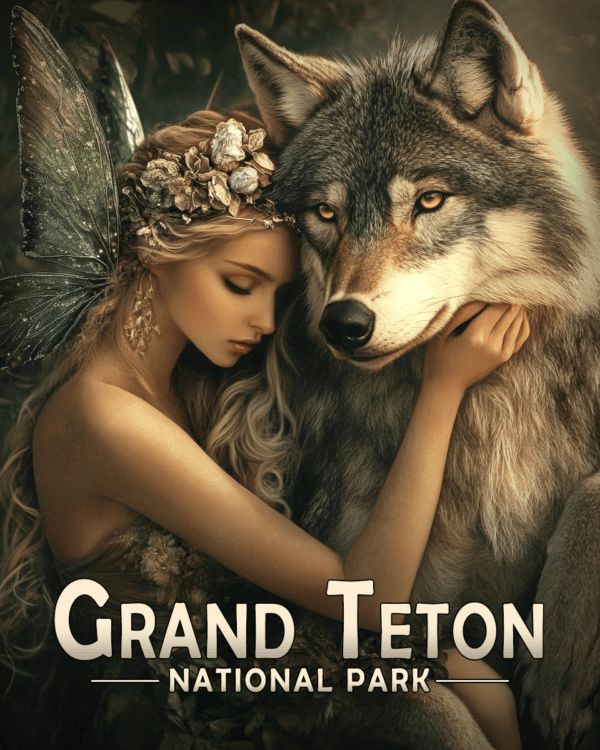 Grand Teton National Park - Fairy with Pet Wolf