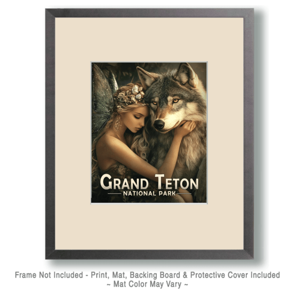 Grand Teton National Park - Fairy with Pet Wolf Art