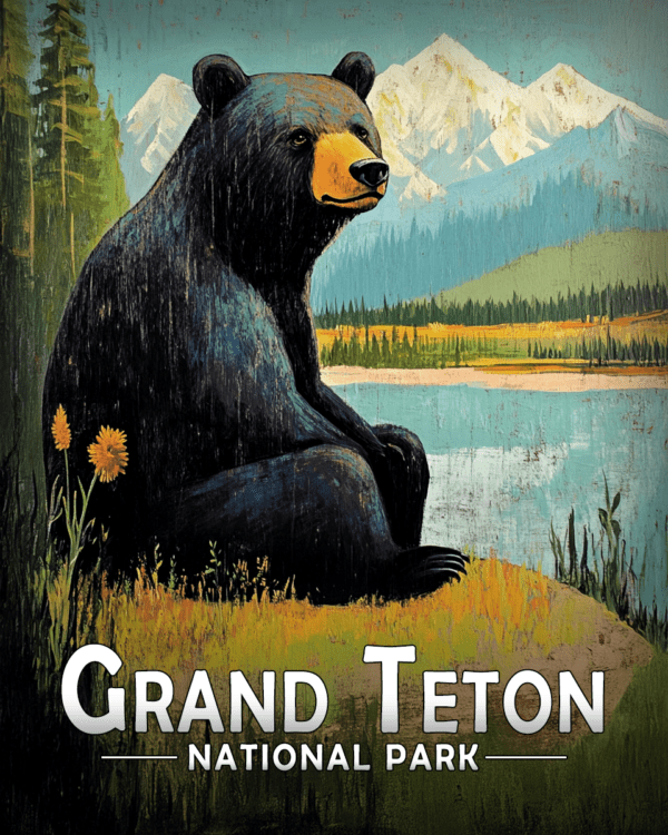 Grand Teton National Park - Folk Art Bear Sitting By Jenny Lake