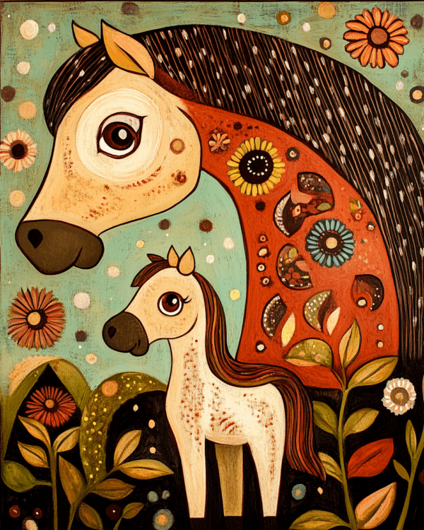 Stylized Mother and Baby Horse