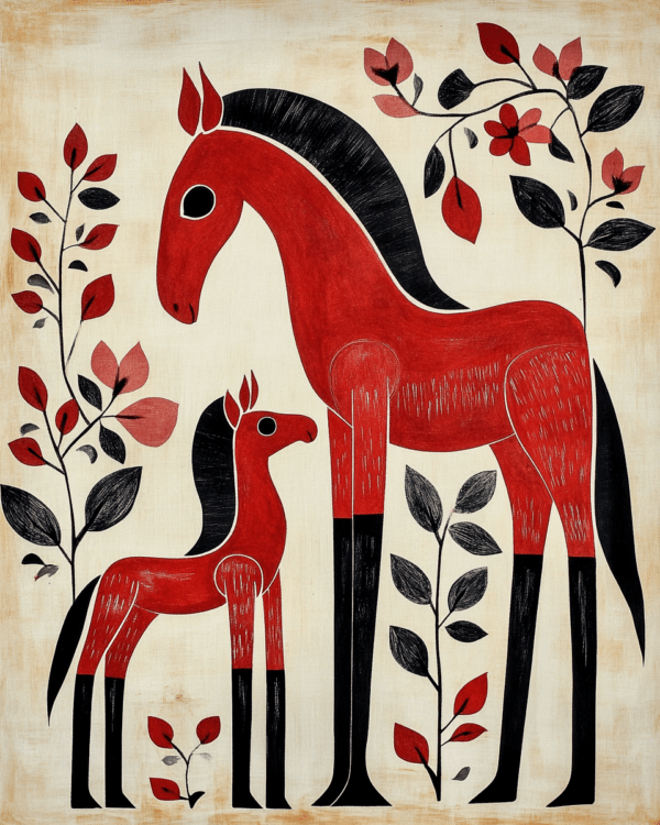 Folk Art Mother and Baby Horse