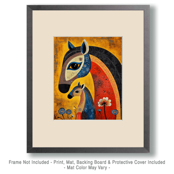 Vintage Nouveau Style Mother and Baby Horse Art