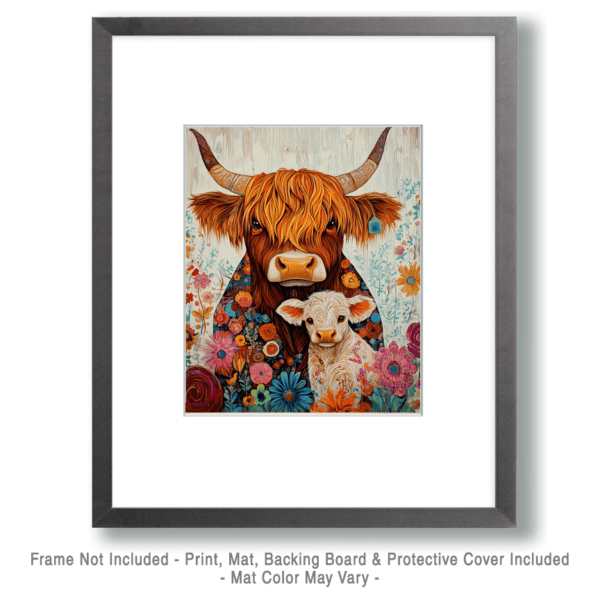 Impressionist Highland Cow Baby and Mother Art