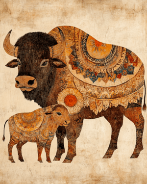 BOHO Bison Baby with Mother