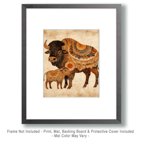 BOHO Bison Baby with Mother Art