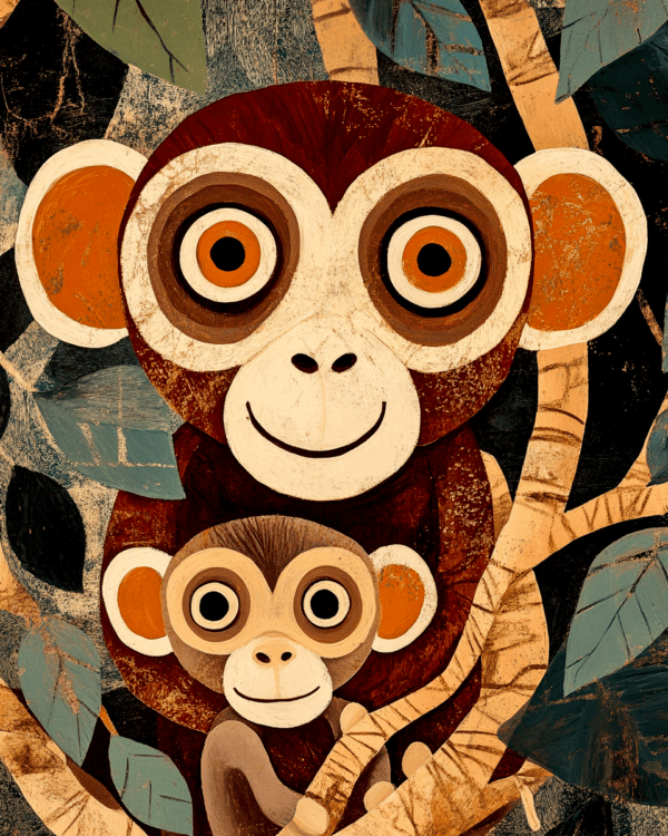 Wide Eyed Monkey Baby with Mom